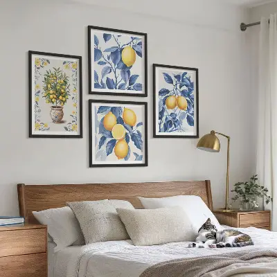 Mur de tableaux branches de citronnier à feuilles bleues