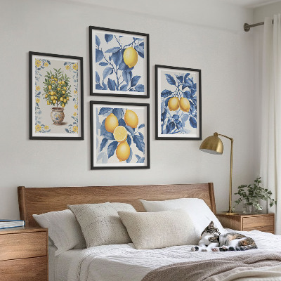 Mur de tableaux Branches de citronnier feuilles bleues