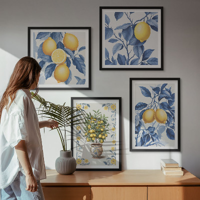 Mur de tableaux Branches de citronnier feuilles bleues