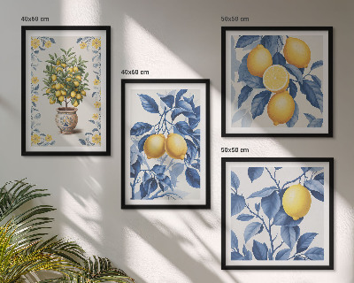 Mur de tableaux Branches de citronnier feuilles bleues
