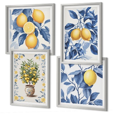 Mur de tableaux Branches de citronnier feuilles bleues