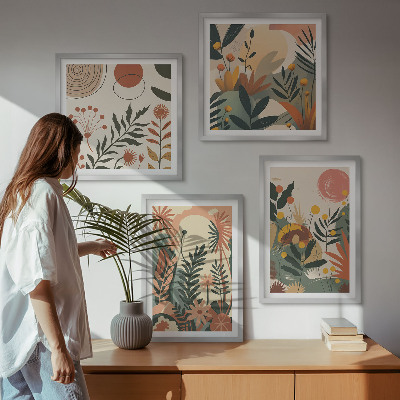 Ensemble de 4 tableaux Motifs végétaux pastel