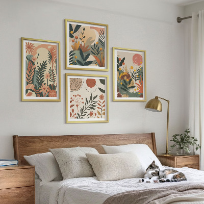 Ensemble de 4 tableaux Motifs végétaux pastel