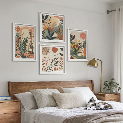 Ensemble de 4 tableaux Motifs végétaux pastel
