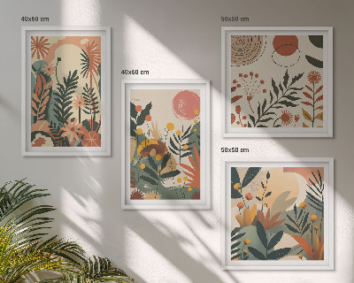 Ensemble de 4 tableaux Motifs végétaux pastel