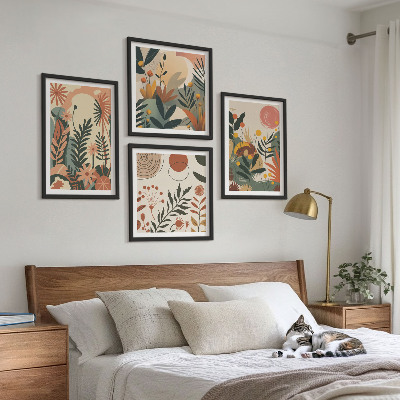 Ensemble de 4 tableaux Motifs végétaux pastel