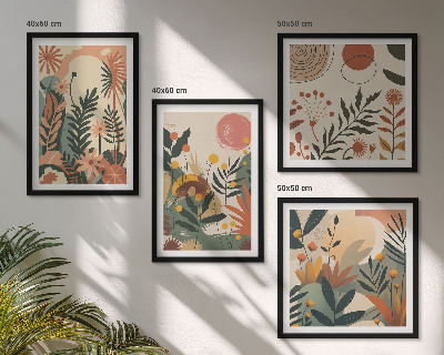 Ensemble de 4 tableaux Motifs végétaux pastel