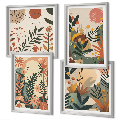 Ensemble de 4 tableaux Motifs végétaux pastel