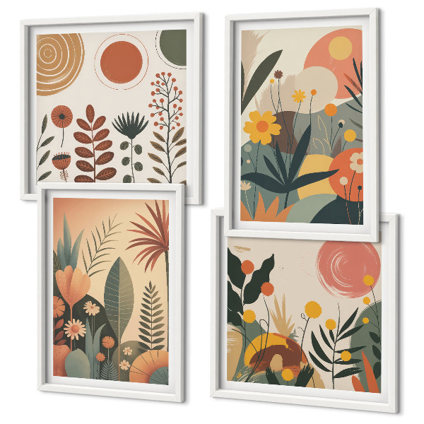 Mur de tableaux Motifs végétaux bohèmes aux tons chauds