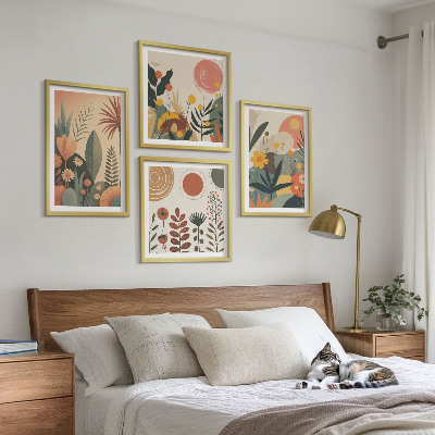 Mur de tableaux Motifs végétaux bohèmes aux tons chauds