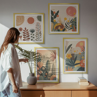 Mur de tableaux Motifs végétaux bohèmes aux tons chauds