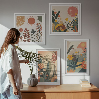 Mur de tableaux Motifs végétaux bohèmes aux tons chauds