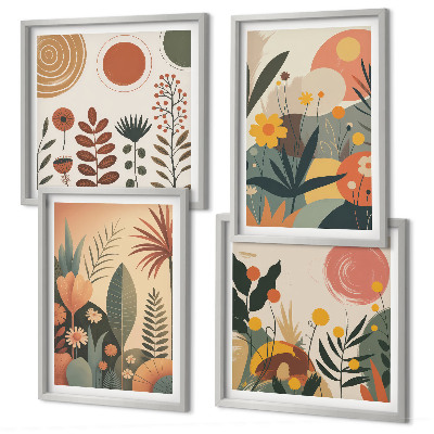 Mur de tableaux Motifs végétaux bohèmes aux tons chauds