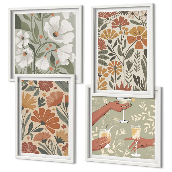 Polyptyque z cadres Motifs floraux orange vert