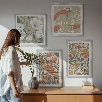 Polyptyque z cadres Motifs floraux orange vert