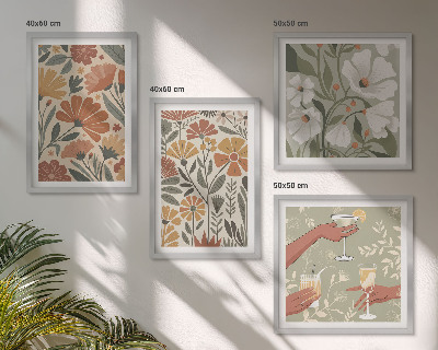 Polyptyque z cadres Motifs floraux orange vert