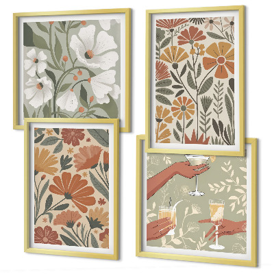 Polyptyque z cadres Motifs floraux orange vert