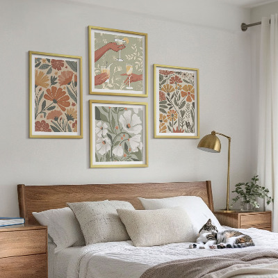Polyptyque z cadres Motifs floraux orange vert