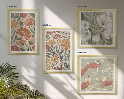 Polyptyque 2 cadres motifs floraux orange et vert