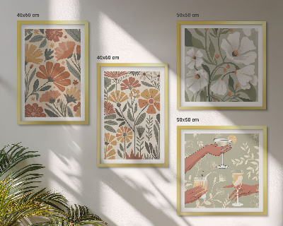 Polyptyque z cadres Motifs floraux orange vert