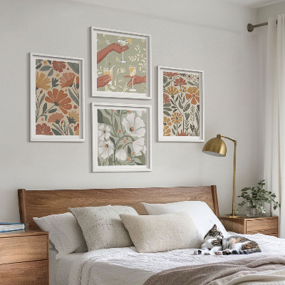 Polyptyque z cadres Motifs floraux orange vert