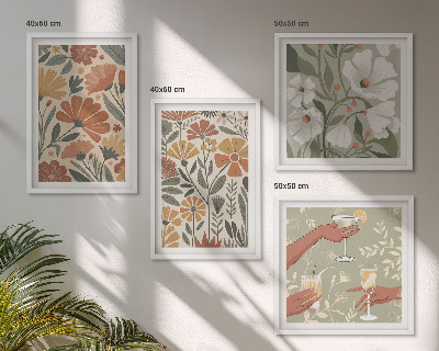 Polyptyque z cadres Motifs floraux orange vert