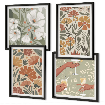 Polyptyque z cadres Motifs floraux orange vert