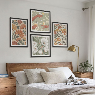 Polyptyque z cadres Motifs floraux orange vert