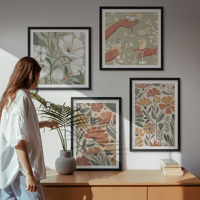 Polyptyque z cadres Motifs floraux orange vert
