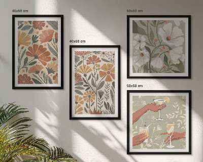 Polyptyque z cadres Motifs floraux orange vert