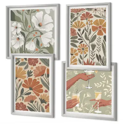 Polyptyque 2 cadres motifs floraux orange et vert