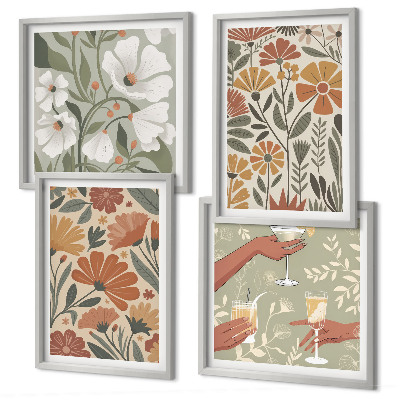 Polyptyque z cadres Motifs floraux orange vert