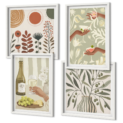 Ensemble de 4 tableaux Cocktails rustiques aux fleurs d'olivier