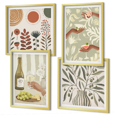 Ensemble de 4 tableaux Cocktails rustiques aux fleurs d'olivier