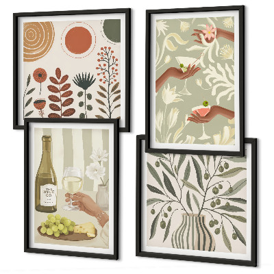 Ensemble de 4 tableaux Cocktails rustiques aux fleurs d'olivier