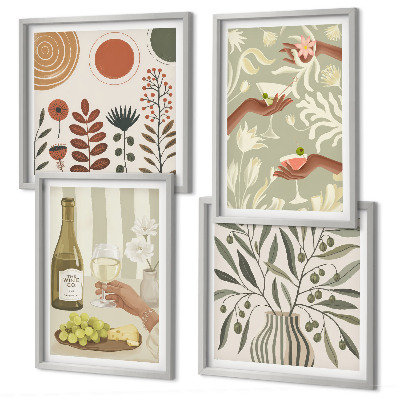 Ensemble de 4 tableaux Cocktails rustiques aux fleurs d'olivier