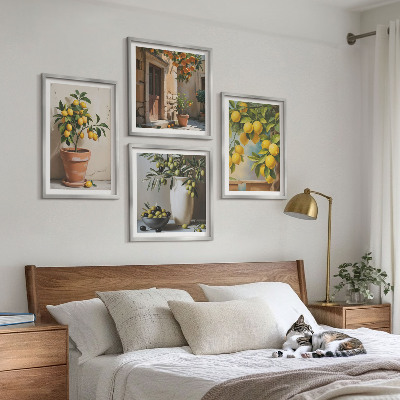 Ensemble de 4 tableaux Citronniers en pot