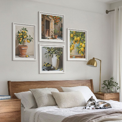 Ensemble de 4 tableaux Citronniers en pot