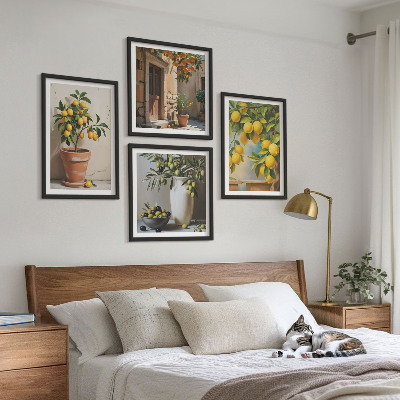 Ensemble de 4 tableaux Citronniers en pot