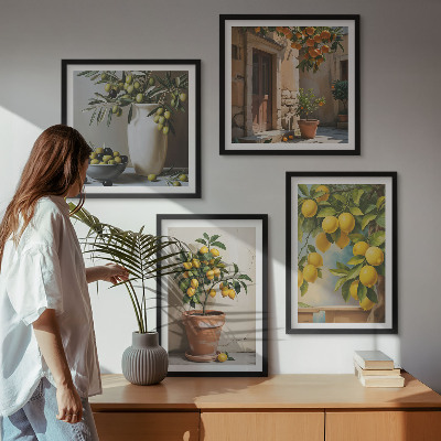 Ensemble de 4 tableaux Citronniers en pot