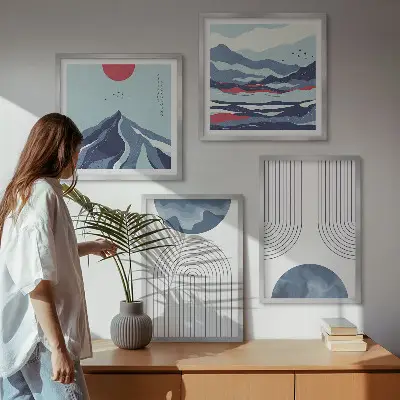 Paysages de montagne abstraits ensemble de 4 tableaux
