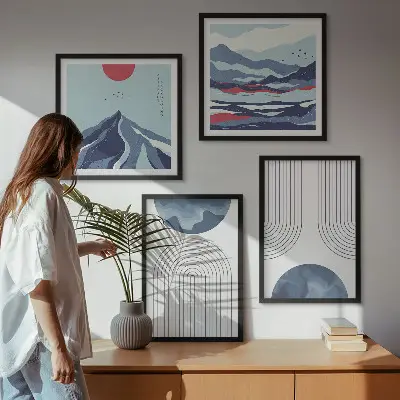 Paysages de montagne abstraits ensemble de 4 tableaux