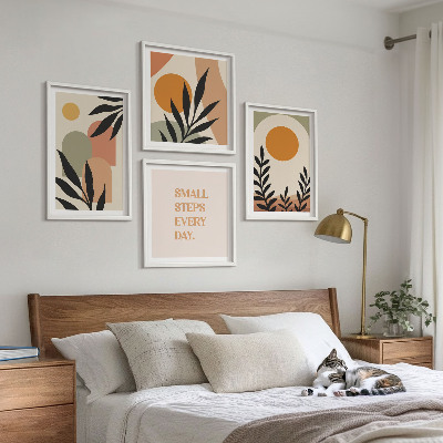 Ensemble de 4 tableaux Motifs végétaux abstraits