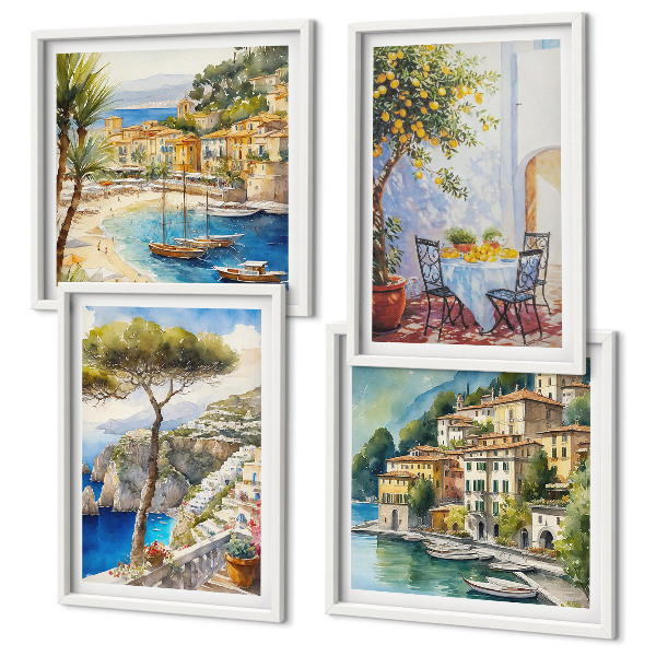 Ensemble de 4 tableaux Villes italiennes à l'aquarelle