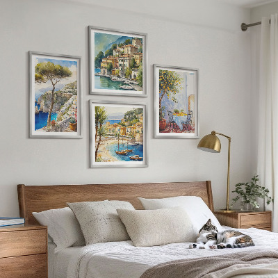 Ensemble de 4 tableaux Villes italiennes à l'aquarelle