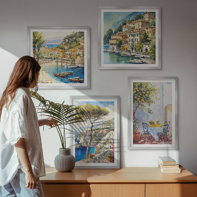Ensemble de 4 tableaux Villes italiennes à l'aquarelle