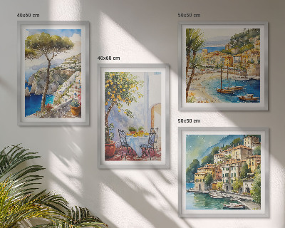 Ensemble de 4 tableaux Villes italiennes à l'aquarelle