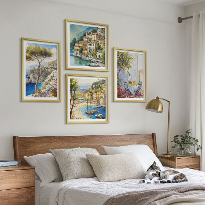 Ensemble de 4 tableaux Villes italiennes à l'aquarelle