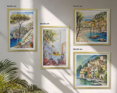Ensemble de 4 tableaux représentant des villes italiennes à l'aquarelle