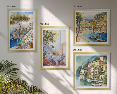 Ensemble de 4 tableaux Villes italiennes à l'aquarelle